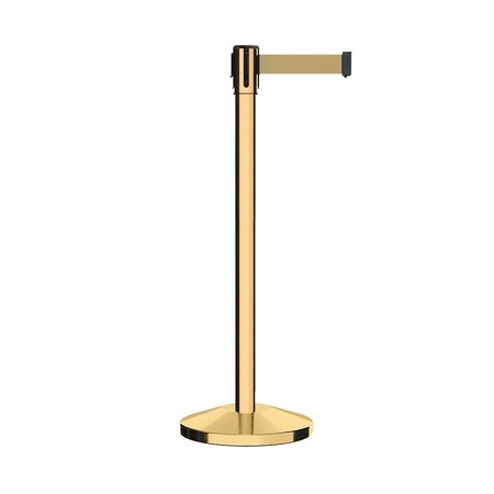 MONTOUR LINE Retractable Belt Barrier Stanchion, 2" Pol.Brass Post  11' Lt BrwnBelt M530-PB-LBN-110